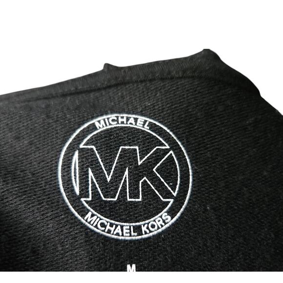 Michael Kors Sporty Hoodie Dress sz Medium Black White MK Logo Contrast Stripe - Picture 7 of 8